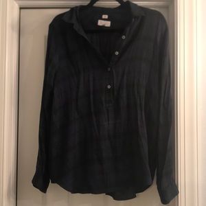 LOFT Softened Plaid Half Button Down Shirt